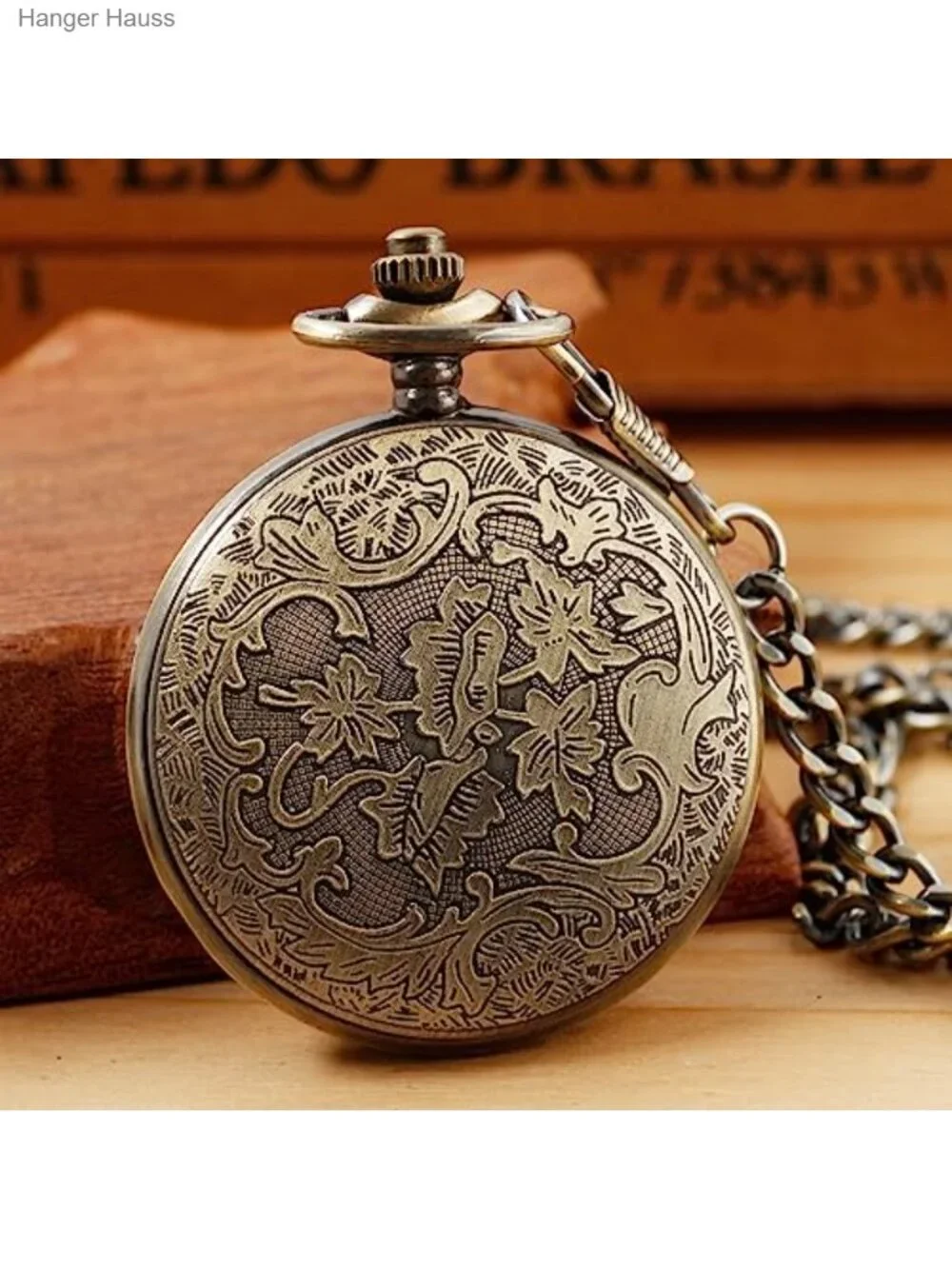 Vintage Bronze Quartz Pocket Watch for Men with Chain